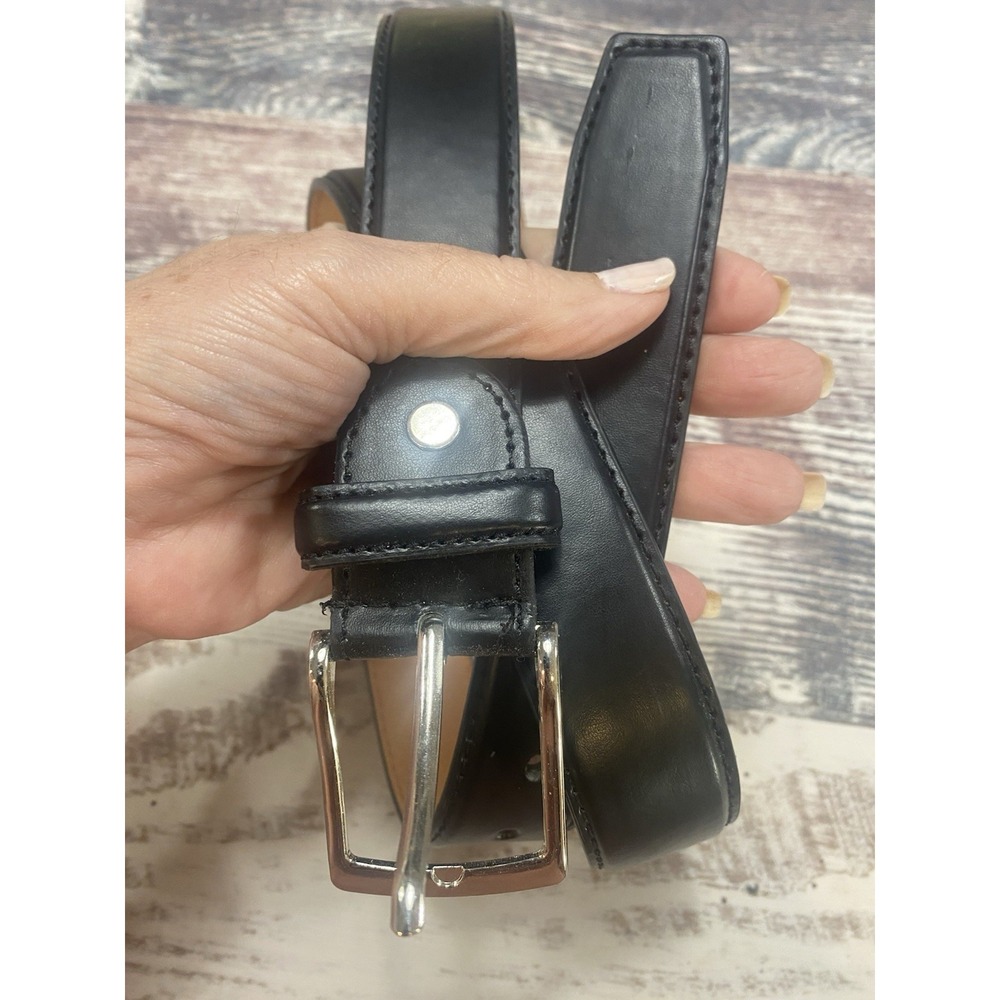 Mens Black Genuine Leather Belt Large 38-40 Silver Buckle A2064